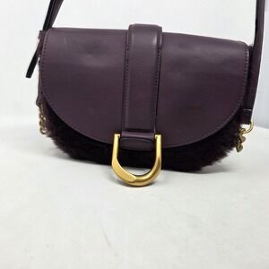 Scoop Women's Crossbody Saddle Bag with Faux Fur & Faux Leather Purple Wine